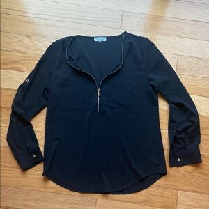 Calvin Klein Black Zip-Front Silky Blouse S